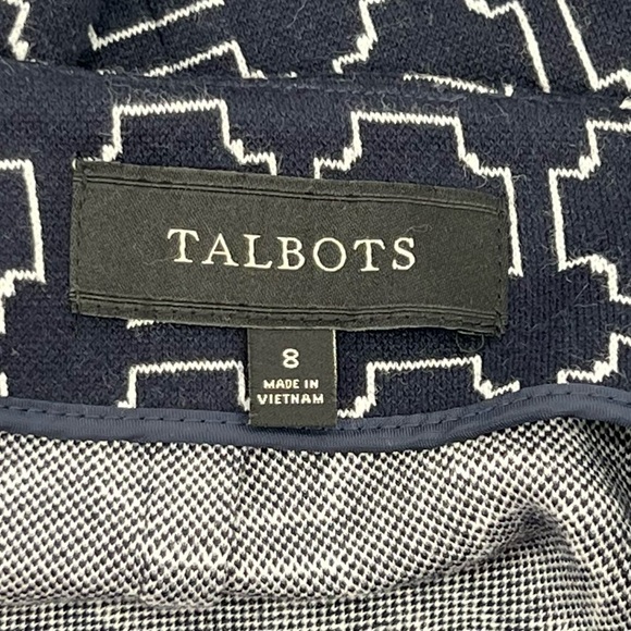 Talbots Blue White Geometric Pattern Back Slit Skirt Size 8 Women's - Picture 2 of 6